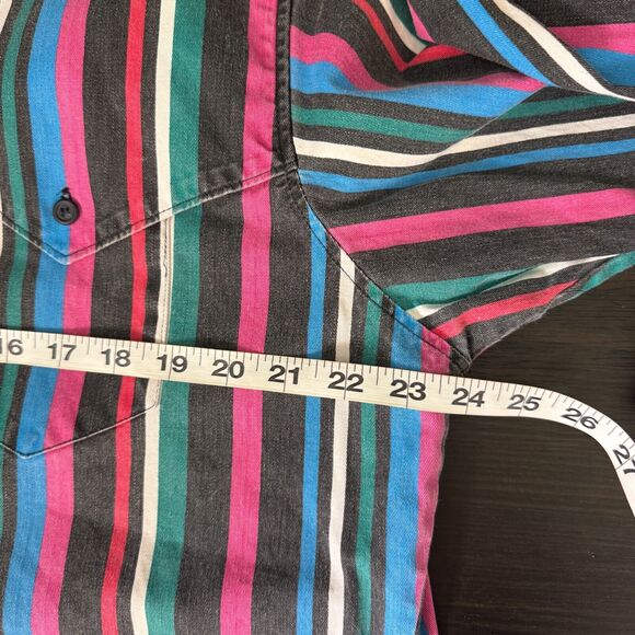 Wrangler Brushpopper Shirt Mens 16.5 X-Long Tails Stripe Button Western Vintage - Picture 10 of 11